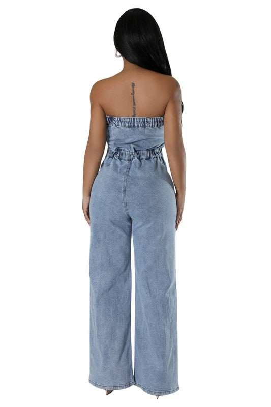 SHOW MY SHOULDER DENIM JUMPSUIT