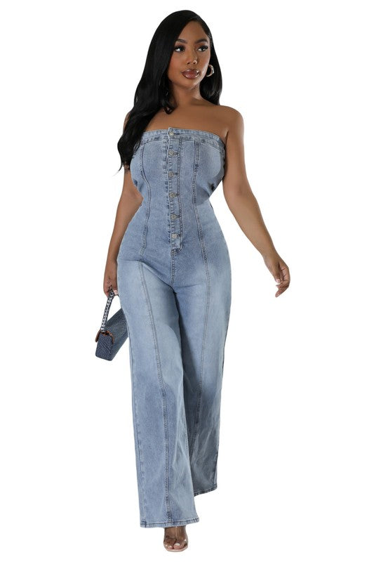 SHOW MY SHOULDER DENIM JUMPSUIT