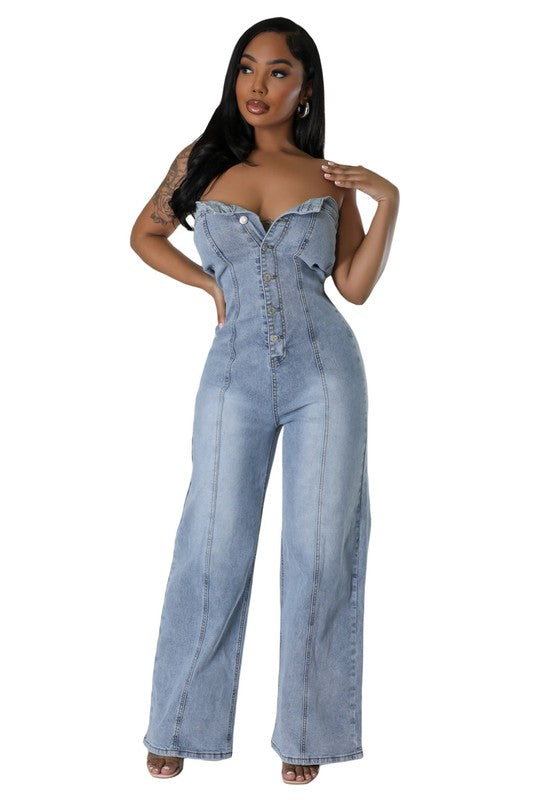 SHOW MY SHOULDER DENIM JUMPSUIT