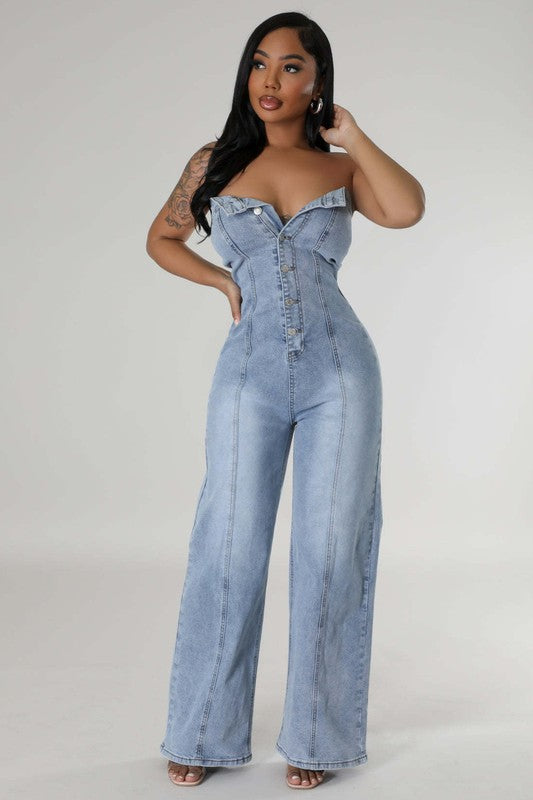 SHOW MY SHOULDER DENIM JUMPSUIT