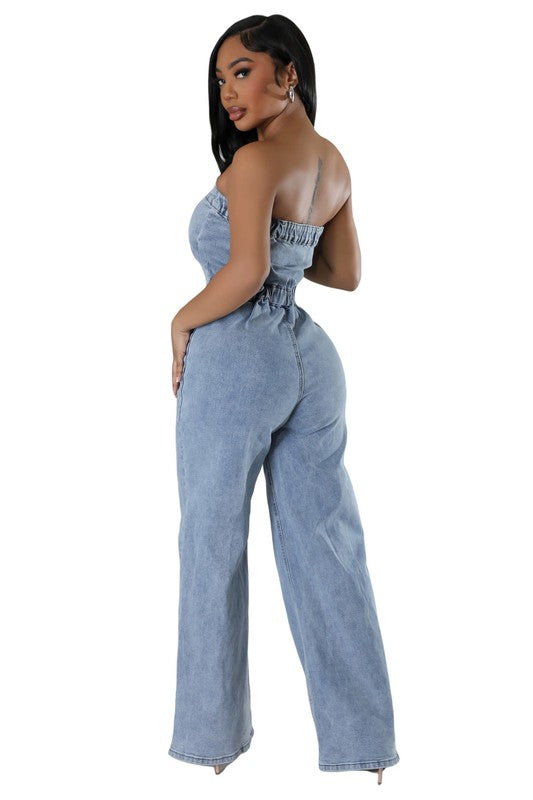 SHOW MY SHOULDER DENIM JUMPSUIT