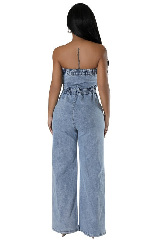 SHOW MY SHOULDER DENIM JUMPSUIT