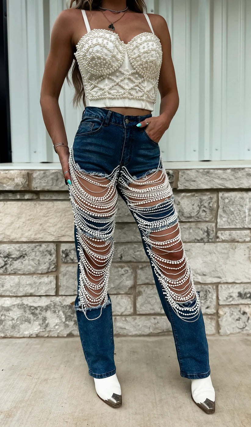 Bead Down Chain Jeans