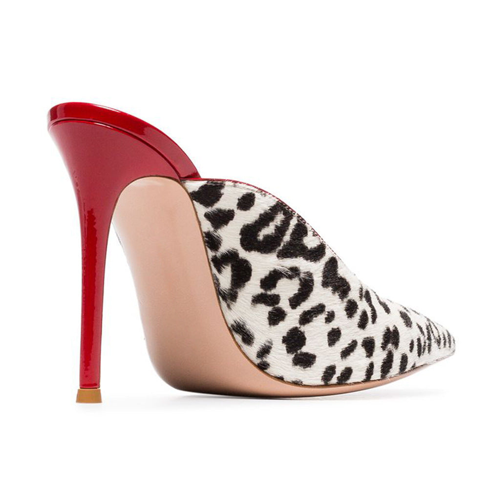 White Leopard Print Horsehair High Heels