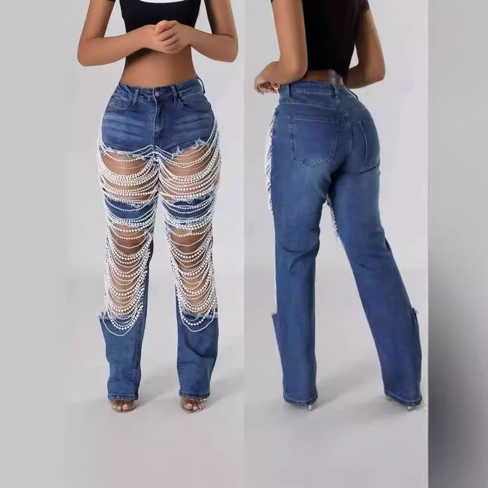 Bead Down Chain Jeans